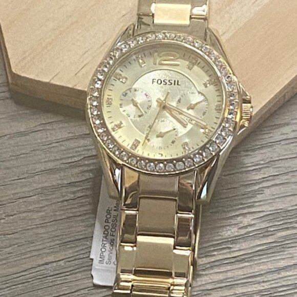 Fossil Riley 'Boyfriend' Gold tone Watch NWT ES - 3203 - Picture 3 of 12
